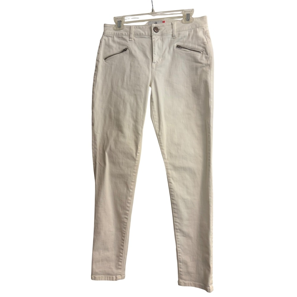 Cabi‎ Curvy Skinny Jeans 8 White Denim, Stretch, Slim, Casual, Zip, Chic, Modern